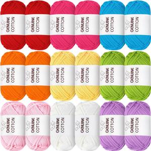 Timgle 18 Pack Beginners Crochet Yarn Cotton Yarn for Crocheting and Knitting with Easy to See Stitches Cotton Nylon Blend Yarn for Crochet Kit Making(Vivid Colors)