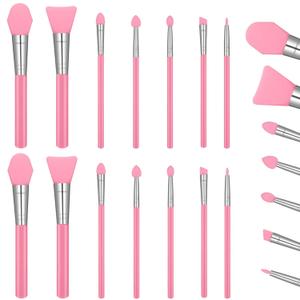 14-Piece Silicone Brush Applicator kit, 5.1-5.7 Inch Face Mask Brush, Non-Absorbent Brushes for Resin, Soft Silicone Head for Foundation, Mask, Skincare Application, Pink (7 Shapes, 2 Each)