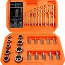 29PCS Screw&Bolt Extractor Set and Left Drill Bit Kit, Easy Out Broken Lug Nut Extraction Socket Set for Damaged, Frozen,Studs,Rusted, Rounded-Off Bolts, Nuts & Screws