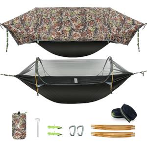 Camping Hammock Tent with Mosquito Net & RainFly, 3 in 1 Waterproof Lightweight Portable Sleeping Hammock Bug, Travel Outdoor Gear with Tree Strap Swing, for Hiking Patio Expedition (Camo)