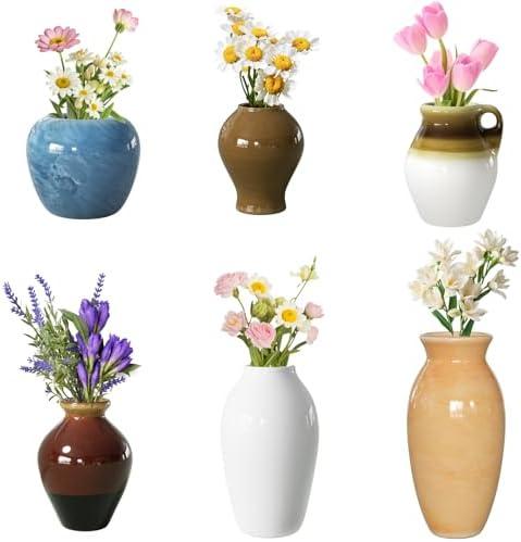 Cute Mini Ceramic Vase Fridge Magnets, Funny Small Plant Magnets, Tiny 3D Plant Vase for Refrigerator Decoration Kitchen Locker Kitchen Office (6 Pack) 12 Boxes
