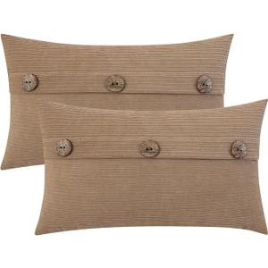 HWY 50 Taupe Chenille Throw Pillow Covers 12x20 Inch with Triple Buttons, Soft Farmhouse Accent Decorative Cushion Cases for Couch Sofa Living Room Pack of 2 Rectangle