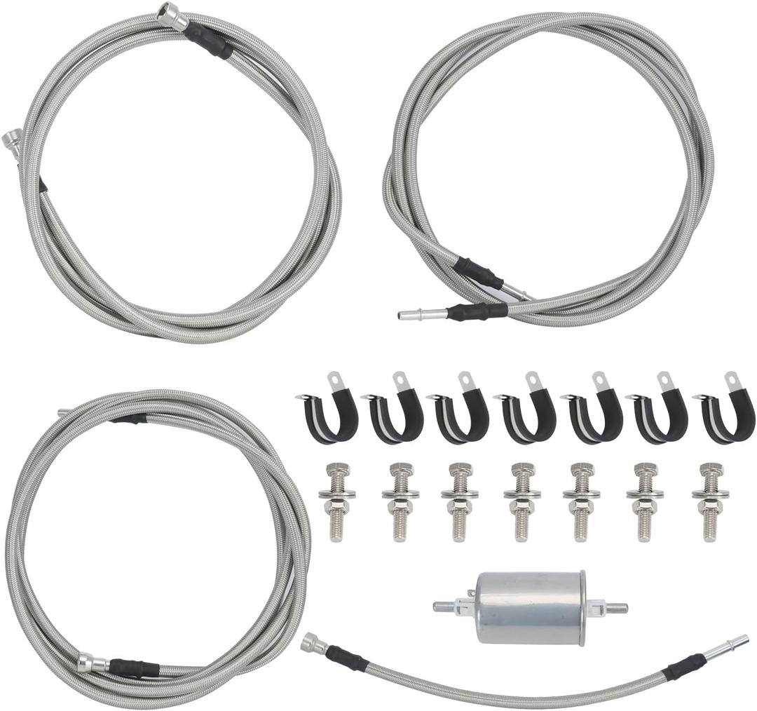 Flexible Stainless Steel Braided Fuel Line Kit Compatible with Chevy Silverado 1500 2500 HD 3500 99-03 For GMC Sierra 1500 2500 HD 3500 99-03 Replace 819-840, 15043857, 15765803