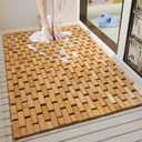 Liveinu Bath Mat for Luxury Shower, Non-Slip Bamboo Sturdy Waterproof Bathroom Carpet for Sauna Spa Steps Decor and Accessory, Dark Khaki, 24" x 36"