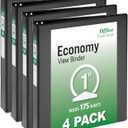 Office Essentials Economy View 3 Ring Binders, 1" Round Rings, 1.4" Spine, 175-Sheet Capacity, Black Binders, 4-Pack