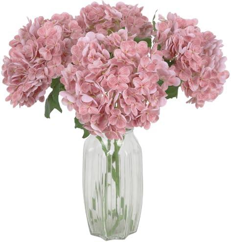 ICBOX 4PCS Real Touch Pink Hydrangea Artificial Flowers 21'' Large Latex Fake Hydrangea Flowers Faux Hydrangea with Stem for Wedding Home Table Centerpiece Indoor Baby Shower Decorations (Deep Pink)