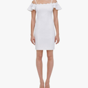 Kensie Women's Lace Trim Off The Shoulder Mini Dress, Blush, 4