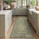 GENIMO Runner Rug 2x10 Non Slip Machine Washable Vintage Hallway Runner Rugs, Low Pile Lightweight Mat for Living Room, Entryway, Bedroom, Kitchen and Corridor, Distressed Sage