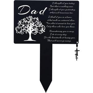 Dad Metal Grave Decorations for Cemetery,Temporary Grave Marker,Waterproof Memorial Plaques with Cross Charm for Outdoors,Garden Cemetery Plaques for Grave Site Decor