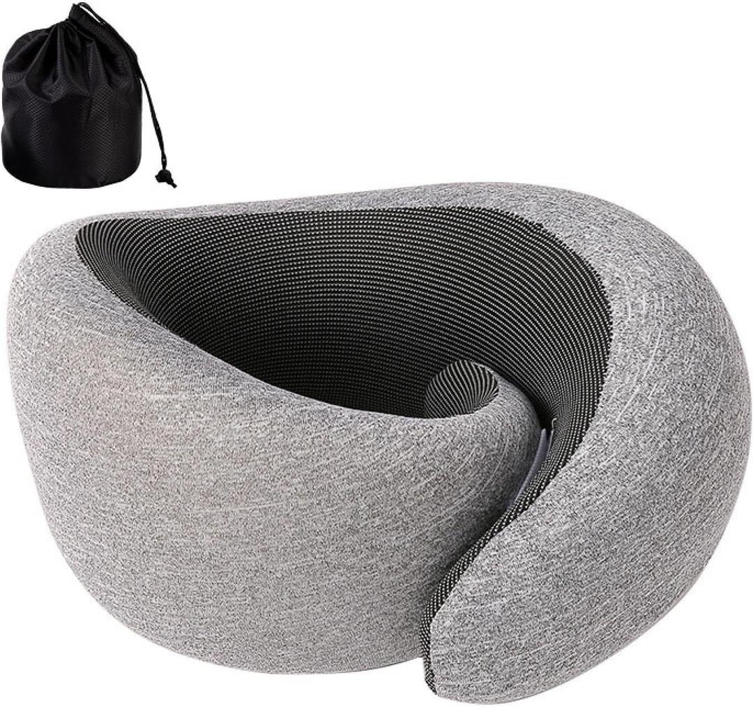 2pack Memory Foam Neck Pillow Whiplash Travel Portable Lunch Break Airplane U-Shaped Pillow Sleep Camping Pillow Carrying Bag (Gray)