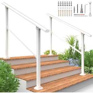 2 Pack 4 Step Hand Rails for Outdoor Steps,Railings for Outdoor Steps,White Outdoor Handrail for Concrete,Brick,Wood, Marble Steps