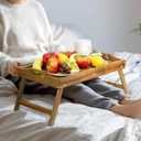 Utoplike Acacia Bed Tray for Eating, Breakfast Trays with Foldable Legs for Bed, Wood Folding Serving Table for Sofa