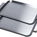 Grill Pan Set of 2, BBQ Grill Topper for Outdoor Grill, Stainless Steel Grilling Baskets with Holes and Handles, Perforated Food Tray Barbecue Accessories for Vegetable, Fish, Small