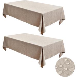 Fitable 2 Pack Faux Linen Rectangle Tablecloths: Waterproof Stain Resistant Wrinkle Free Textured Table Cloth, Washable Burlap Fabric Table Cover for Kitchen Dining Party, 52x70 Inch, Nature