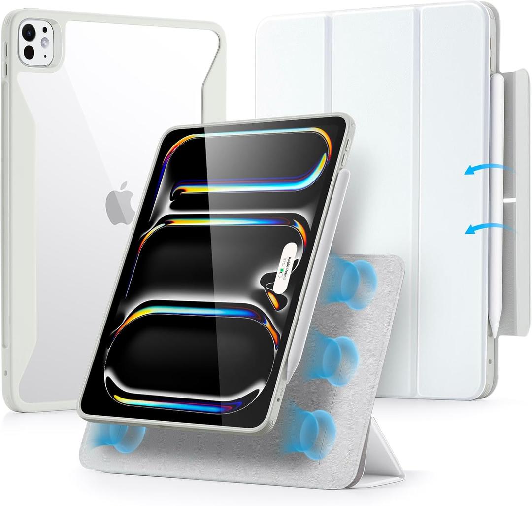 ESR for iPad Pro 13 Inch Case (M5/M4) 2025/2024, Removable Magnetic Cover, Vertical Stand, Fully Supports Pencil Pro and Pencil(USB-C), Rebound 360 Series, Brilliant White