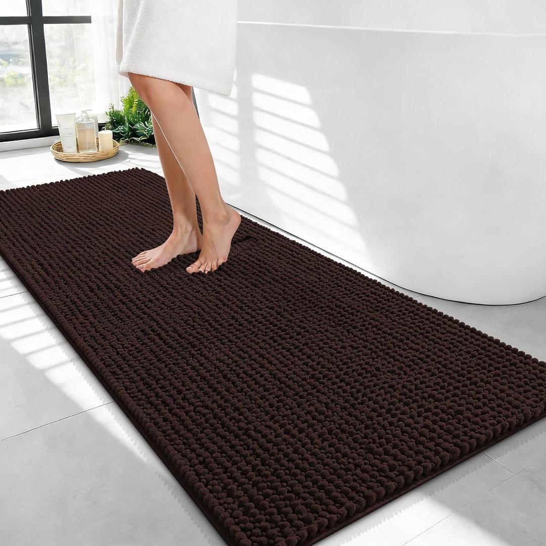 OLANLY Thick Bathroom Runner Rugs 44x24, Extra Soft Absorbent Chenille Bath Rugs, Rubber Backing, Machine Wash Dry, Long Bath Mats for Bathroom Floor, Tub and Shower, Home Decor Accessories, Brown