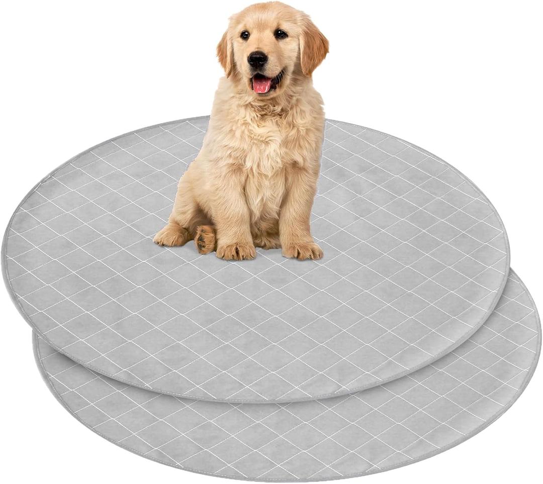 2 Pack Washable Pee Pads for Dogs 36", Washable Round Whelping Pads, Puppy Training Pads with Non-Slip Back for Playpen/Crate, Dog Housebreaking Absorption Pad, Grey