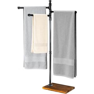 Hjarta 360 Swivel Standing Towel Rack, Free Standing Towel Holder with Wooden Base, Towel Stand with 3 Arms for Bathroom, Poolside