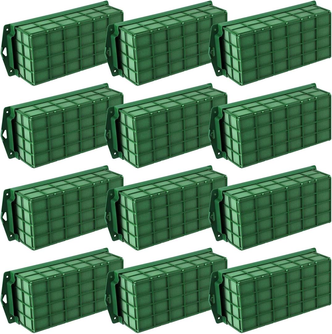 12 Packs Floral Foam Cage Rectangle Flower Cage Holders with Floral Foam Flower Arrangement Supplies for Fresh Flowers, Home Wedding Decorations, 11.8 x 4.3 x 3.1 Inches