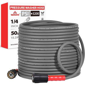 YAMATIC Flexible Pressure Washer Hose 50FT 1/4", 3200 PSI, M22-14mm Female Ends, Kink-Resistant Replacement for Gas/Electric Power Washer Troy-Bilt Ryobi Craftsman, Grey