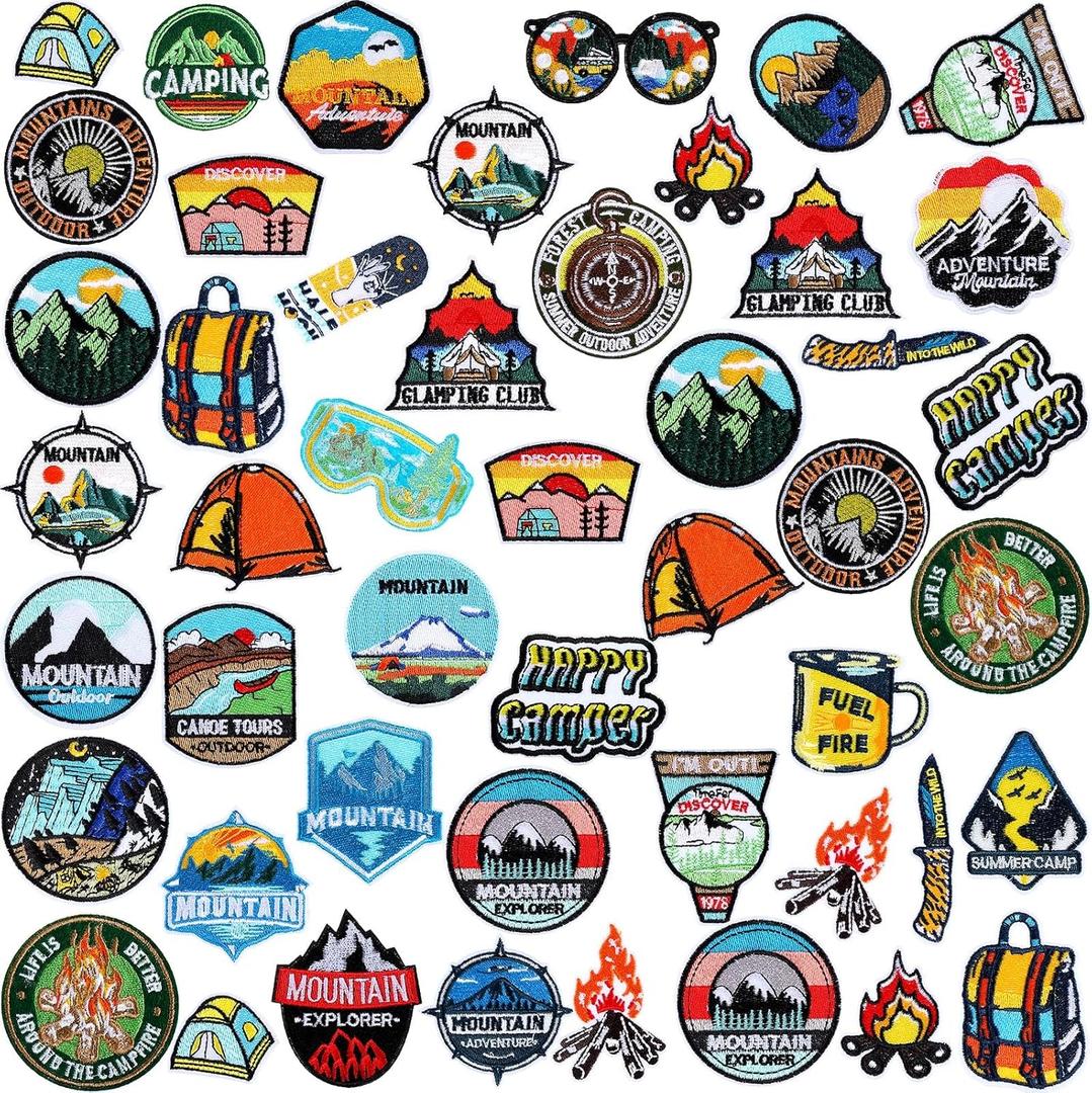48 Pcs Camping Iron on Patches Adventure Outdoor Hiking Embroidered Patches Decoration Iron on Motif Applique Decor for DIY Costume Hats Backpack Party Favors(Camping) 48 Pcs Camping Iron on Patches Adventure Outdoor Hiking Embroidered Patches Decoration Iron on Motif Applique Decor for DIY Costume Hats Backpack Party Favors(Camping)