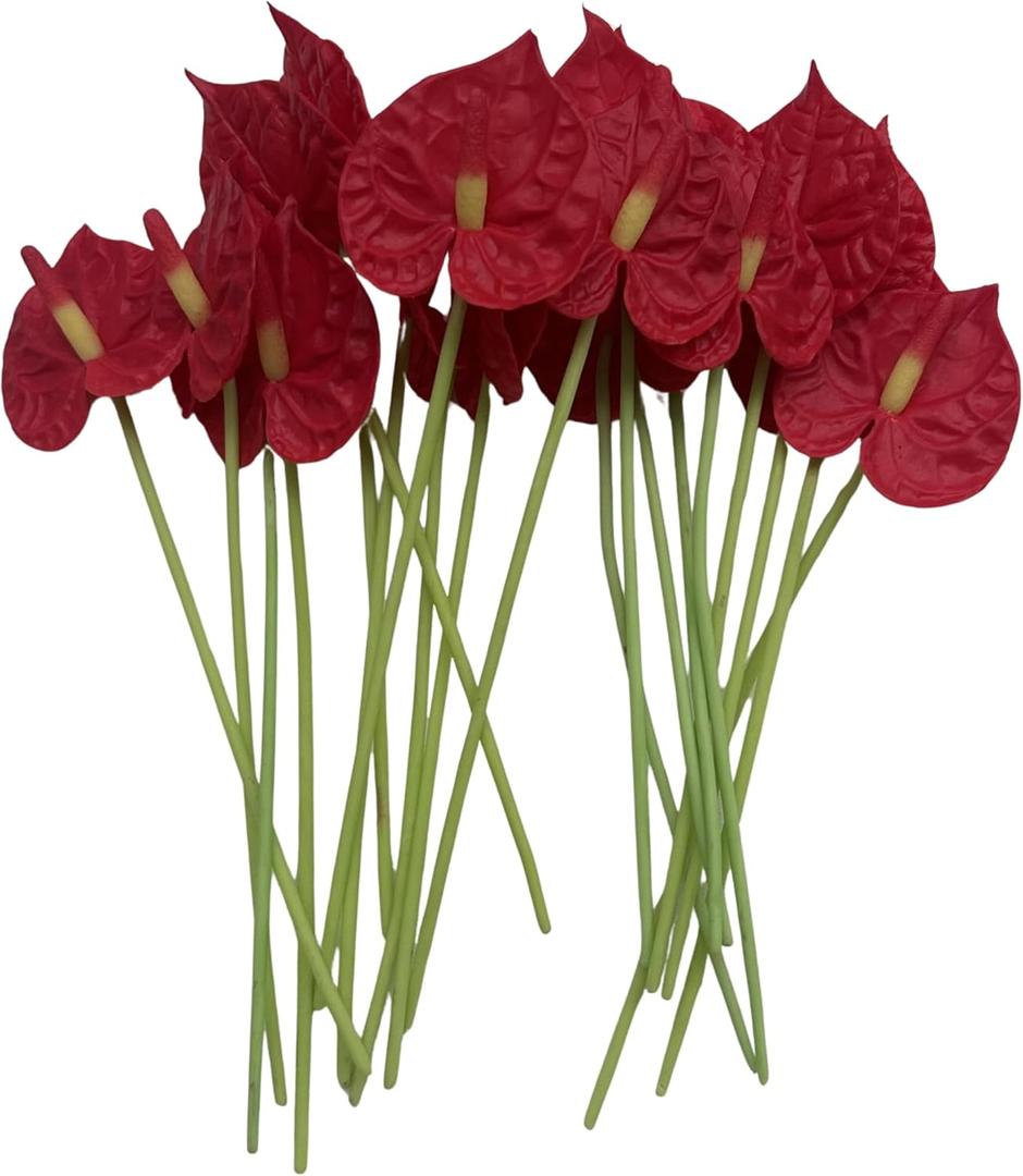 20 PCS Artificial Anthurium (1.8 inches) with Stem Clay Flower Hair Picks, Home Decor (Red)