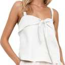Women Summer Linen Tie Front Tank Top Sweetheart Neckline Sleeveless Backless Cute Cami Going Out Tops (Medium, White)