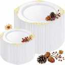 Joyido 200PCS White and Gold Plates - Gold Plastic Plates - Fancy Disposable Plate - Gorgeous Christmas Dinner & Dessert Plate for 100 Guests for Wedding & Thanksgiving Party