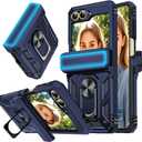 LeYi for Samsung Z-Flip 6 Case, Samsung Galaxy Z Flip6 Case with Slide Camera Cover, Heavy Duty Double Layer Military Grade Case Cover with Magnetic Ring Kickstand for Samsung ZFlip 6, Blue