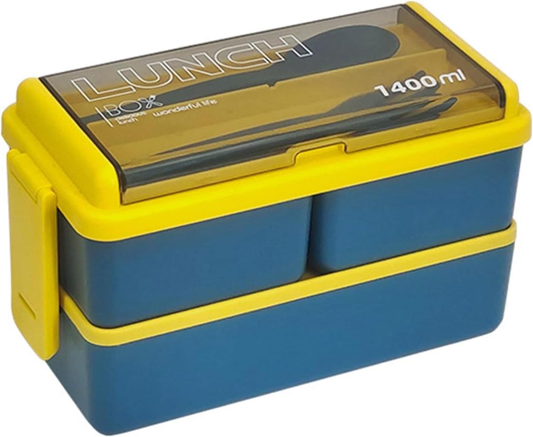 EKSMA Bento Lunch Box, 1400ml Leak-Proof Lunch Box for Adults, 4 Compartments BPA-Free with Spoon & Fork-Ideal for Office, Picnic, and Travel(Blue)