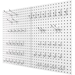 4 Pack Metal Pegboard Panels with 50 Hooks, White Pegboard Wall Organizer, Heavy Duty Steel Garage Tool Storage System for Workbench, Workshop, Office, Craft Room, 16 x 12 Inches