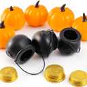 TIHOOD 12PCS 2.75 Spooky Halloween Candy Cauldrons - Mini Black Cauldron Children Toys for St. Patrick's Day Pot of Gold, Trick or Treat, Halloween Decoration and Kid Birthday Party Favors