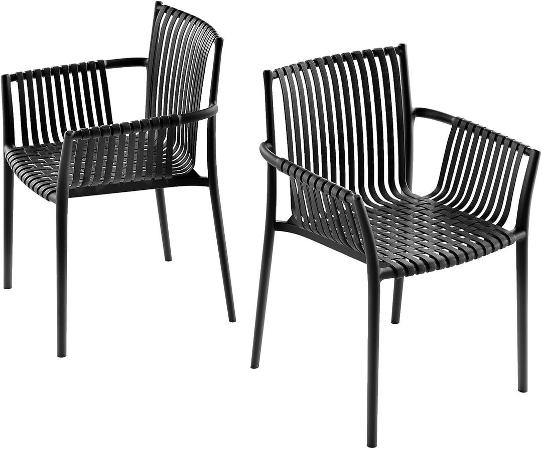 Jamesdar Weave Stackable Indoor/Outdoor Chair Set of 2 Black, 23.23"W x 22.24"D x 32.28"H, 17.8" seat height