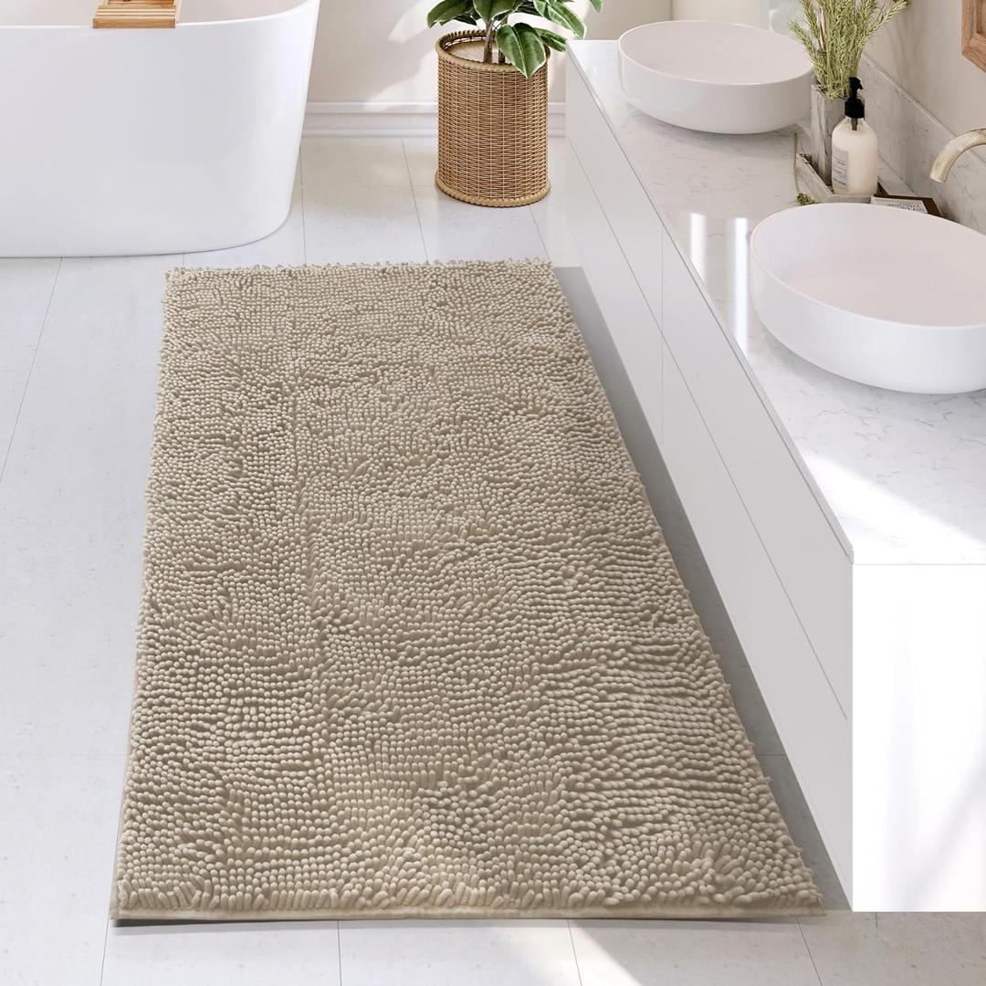 Hearth & Harbor Bathroom Rugs, Chenille Bath Mat - Machine Washable Bath Mats for Bathroom Non-Slip Backing Rubber, Quick Dry Bathroom Mat (Beige), 26 x 44 Inches