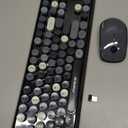 FOPETT Wireless Keyboard and Mouse Combo - 2.4G Full-Sized Cute Colorful Retro Keyboard with Round Keycaps 104 Keys Typewriter Keyboard for Laptop/Windows/PC - Grey Colorful