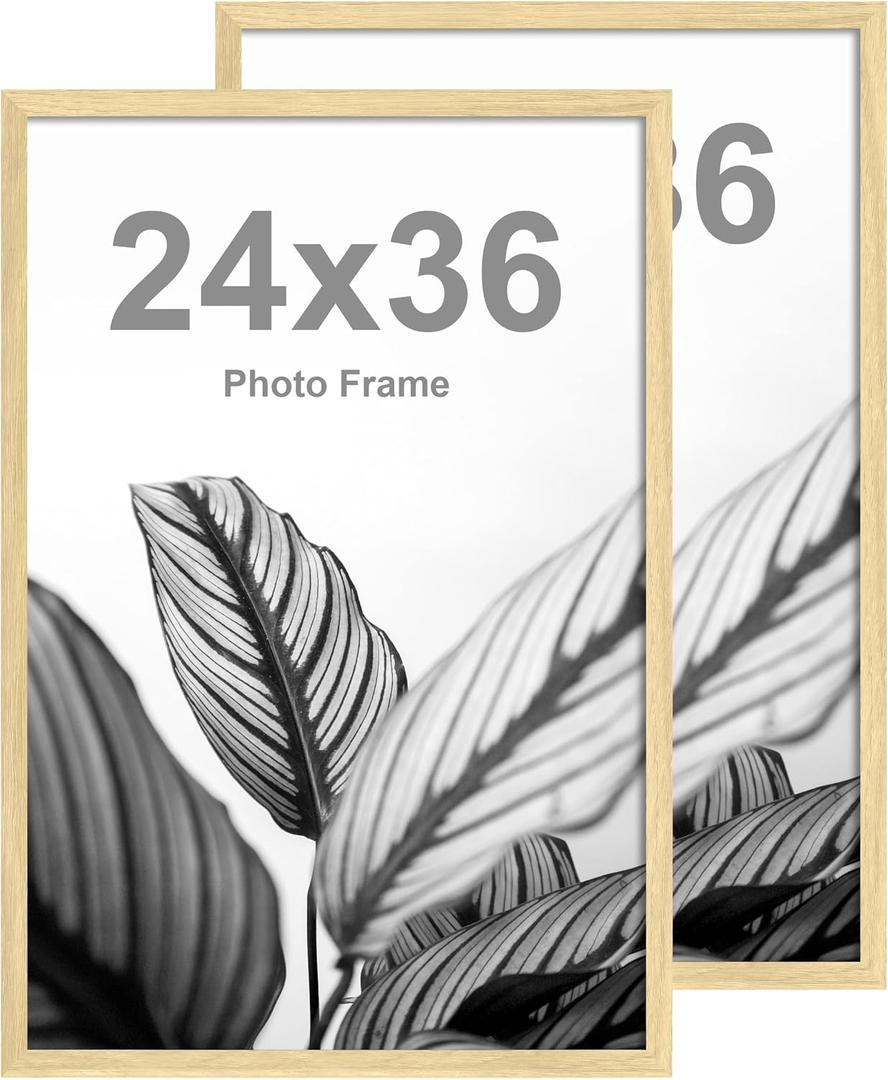 FrameWorks 24”x36” Wooden Poster Frame, Classic Natural Oak Matte Edged Frames w/Shatterproof Acrylic Glass, Photos, Posters, Prints, Wall Decor – Home, Office, Gallery Display - Natural Oak - 2 Pack