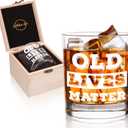 LIGHTEN LIFE Old Lives Matter Whiskey Glass 12 oz,Rock Glass in Valued Wooden Box,Funny Birthday or Retirement Gift for Grandpa,Dad,Old Man,Old Fashioned Whiskey Glass,Funny Christmas Gifts