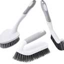 3 Pcs Scrub Brush,Multifunctional Cleaning Brush Set with Non-Slip Handle and Sturdy Bristles,Scrub Brushes for Cleaning Bathroom,Kitchen,Grout,Tile,Grey