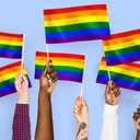 90 Packs Small New Intersex Progress Pride Rainbow Gay Stick Flag Mini Hand Held LGBTQ Flags Decorations 5x8inch