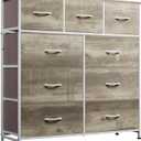 WLIVE 9-Drawer Dresser, Fabric Storage Tower for Bedroom, Hallway, Nursery, Closet, Tall Chest Organizer Unit with Fabric Bins, Steel Frame, Wood Top, Easy Pull Handle, Greige