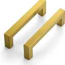 Ravinte 30 Pack 4 Inch Square Cabinet Handles, Brushed Brass Finish, Stainless Steel Kitchen Hardware Pulls with 4" (102mm) Hole Center for Cabinets, Gold