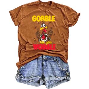Thanksgiving Shirts for Women Gobble Til You Wobble T Shirt Gobble Turkey Short Sleeve Graphic Tee Tops (M)