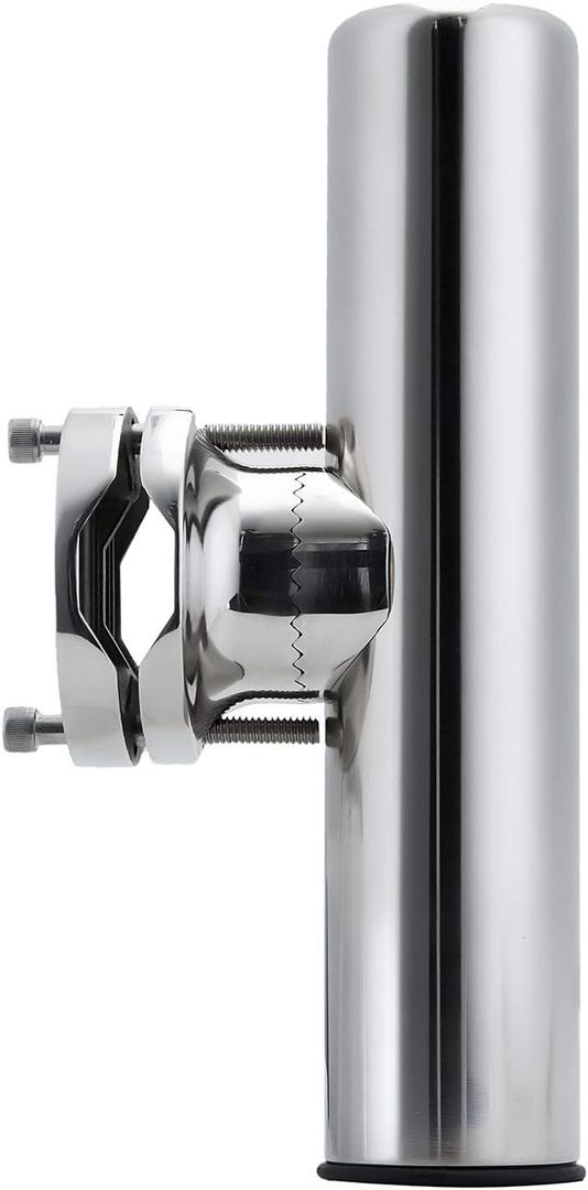 Stainless Steel Clamp on Fishing Rod Holder, 360 Degree Adjustable Fishing Pole Holder, Rail Mount Rod Holder for Rails 1-1/4 to 2
