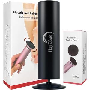 Electric Foot File - Callus Remover for Feet,Adjustable Speed Foot Scrubber with 60 Pcs Sandpaper Discs,Professional Pedicure Tool for Dead Skin and Calluses - Matte Black