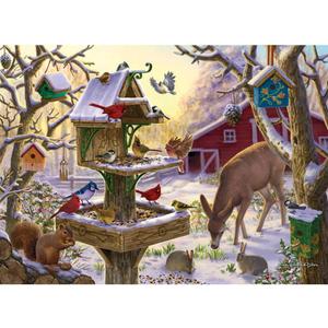 Bits and Pieces  200 Piece Jigsaw Puzzle for Adults  Sunrise Feasting - Winter Barn Deer Jigsaw Puzzle by Liz Goodrick - Dillon, Completed Puzzle Size: 15" x 19"