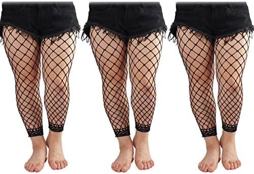 Phedrew Women's Plus Size Fishnet Stockings 3 Pairs High Waist Stretchy Footless Tights