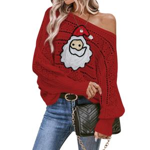 Cakulo Womens Off Shoulder Ugly Christmas Sweater Top Fall Fashion 2026 Oversized Knit Crochet Sweaters Xmas Snowman S