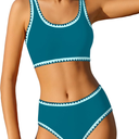 WIQI Girls Swimsuits Bikini Set 2 Piece Bathing Suit Color Contrast Trim Swimwear Size 7-16