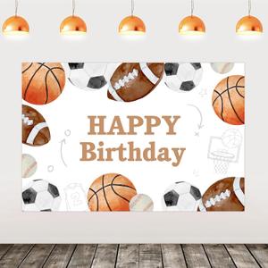 Sports Ball Birthday Decorations Backdrop 5  3 Ft, Happy Birthday Football Basketball Baseball Soccer Backdrop Banner Kids Sports Theme Birthday Party Background Wall Props Supplies (Multicolored)