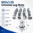 M12x1.25 Lug Nuts, Wheel Accessories Parts Set of 20pcs Chrome 12x1.25 Lug Nuts Replacement for Infiniti EX35 EX37 FX35 FX37 Nissan Maximas Pathfinders Aftermarket Wheel Chrome Closed End